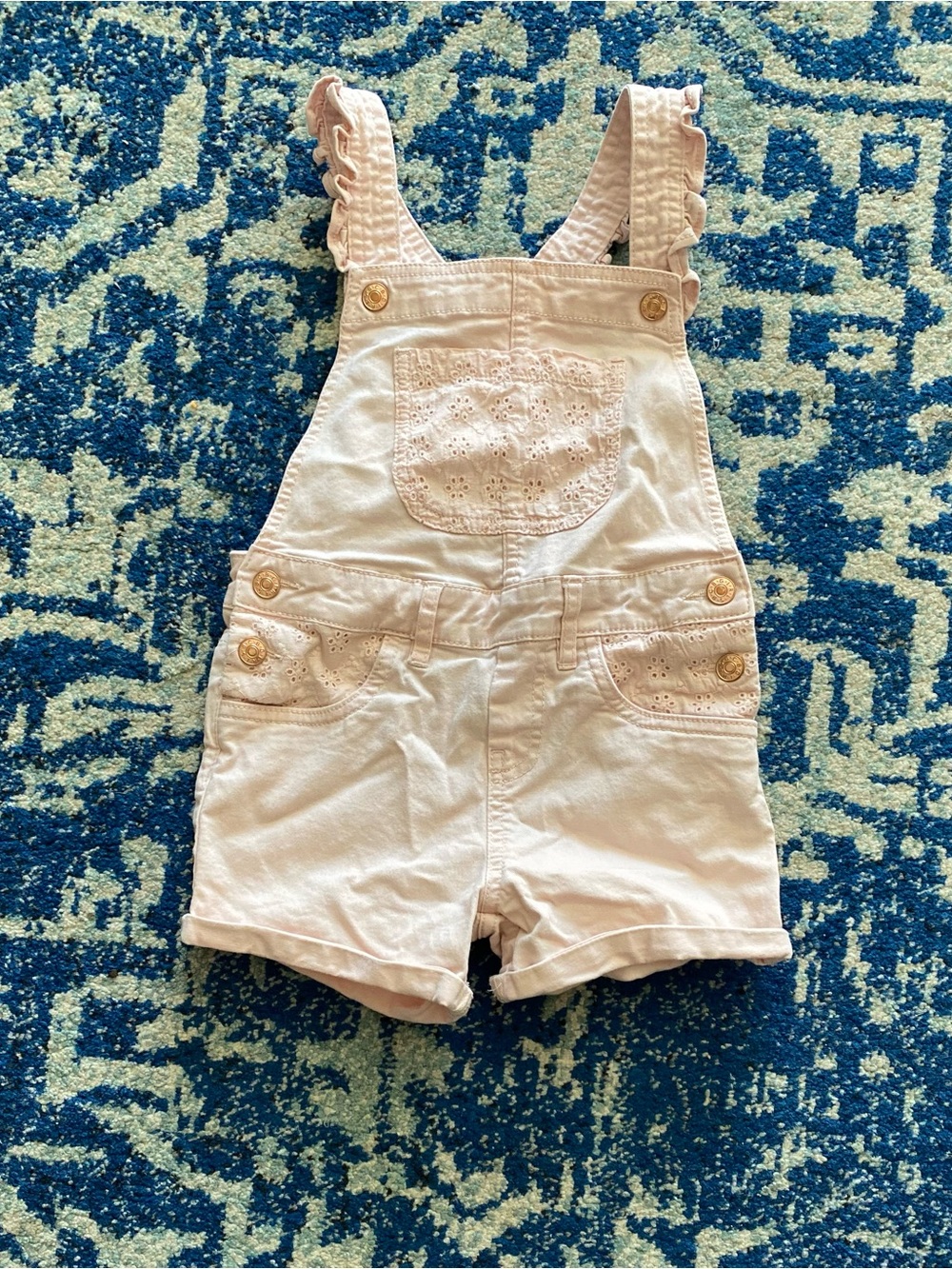 BCBGirls Light Pink Eyelet-Trim Short Overalls